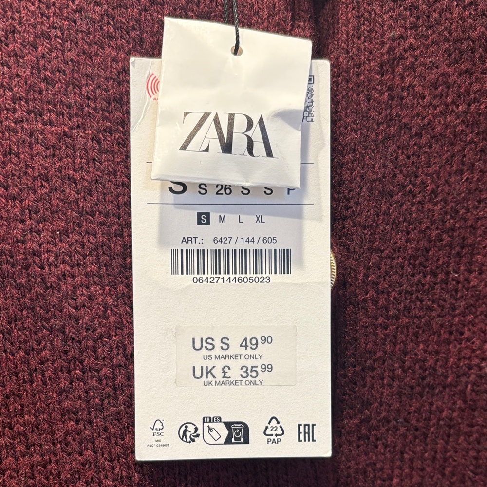 Zara Maroon Knit Cardigan with Gold Accents - Picture 3 of 4